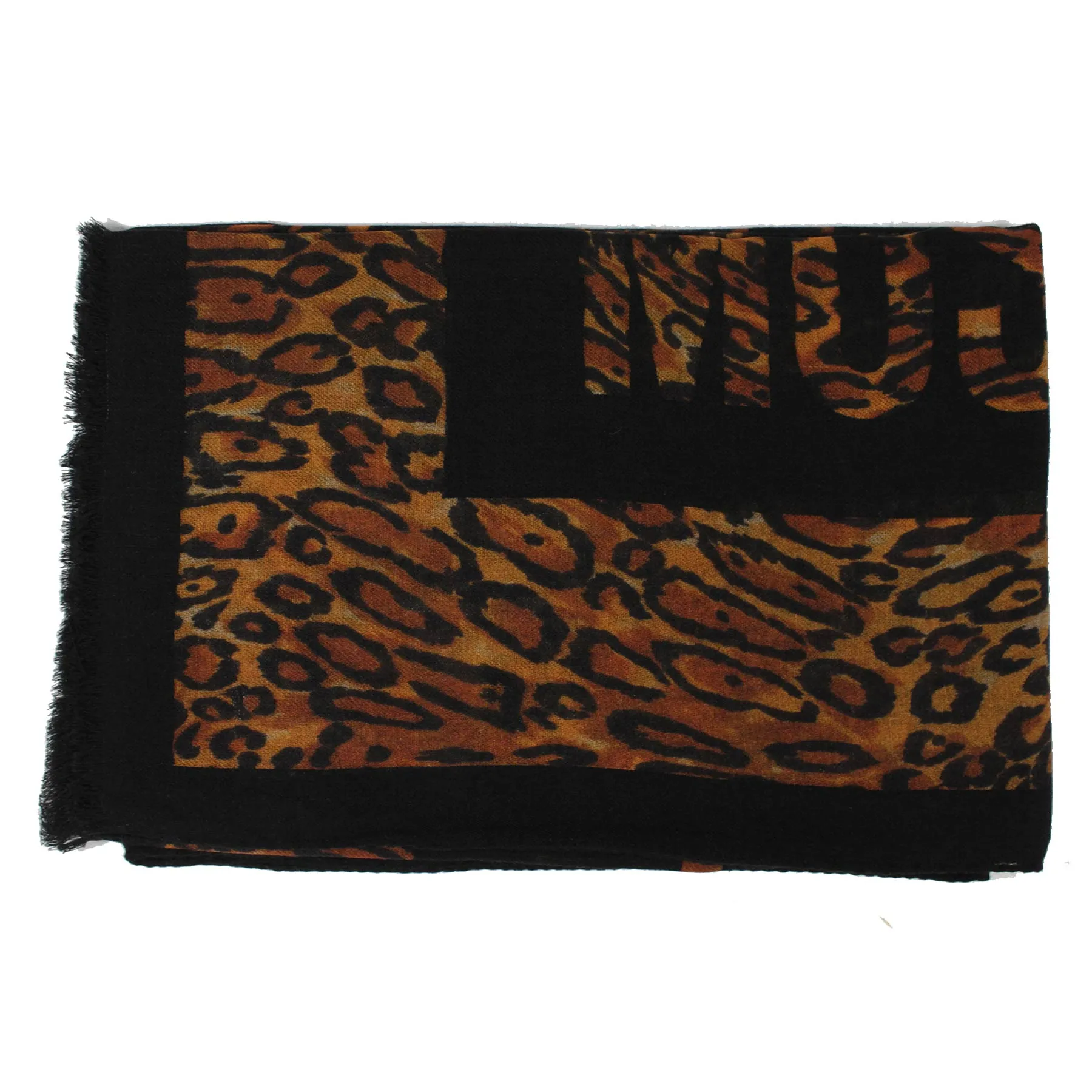 Moschino Scarf Black Logo Leopard Design - Large Wool Silk Shawl SALE