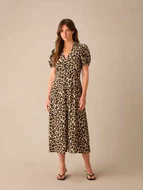 Petite Leopard Print Button Through Shirt Dress