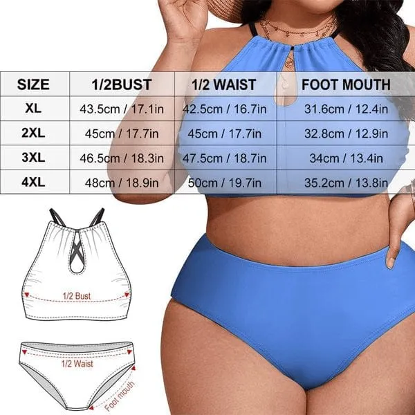 #Plus Size Halter Bikini-Custom Face Love Heart Electrocardiogram Plus Size Swimsuit High Neck Cutout High Waisted Bikini Personalized Women's Two Piece Swimsuit Beach Outfits