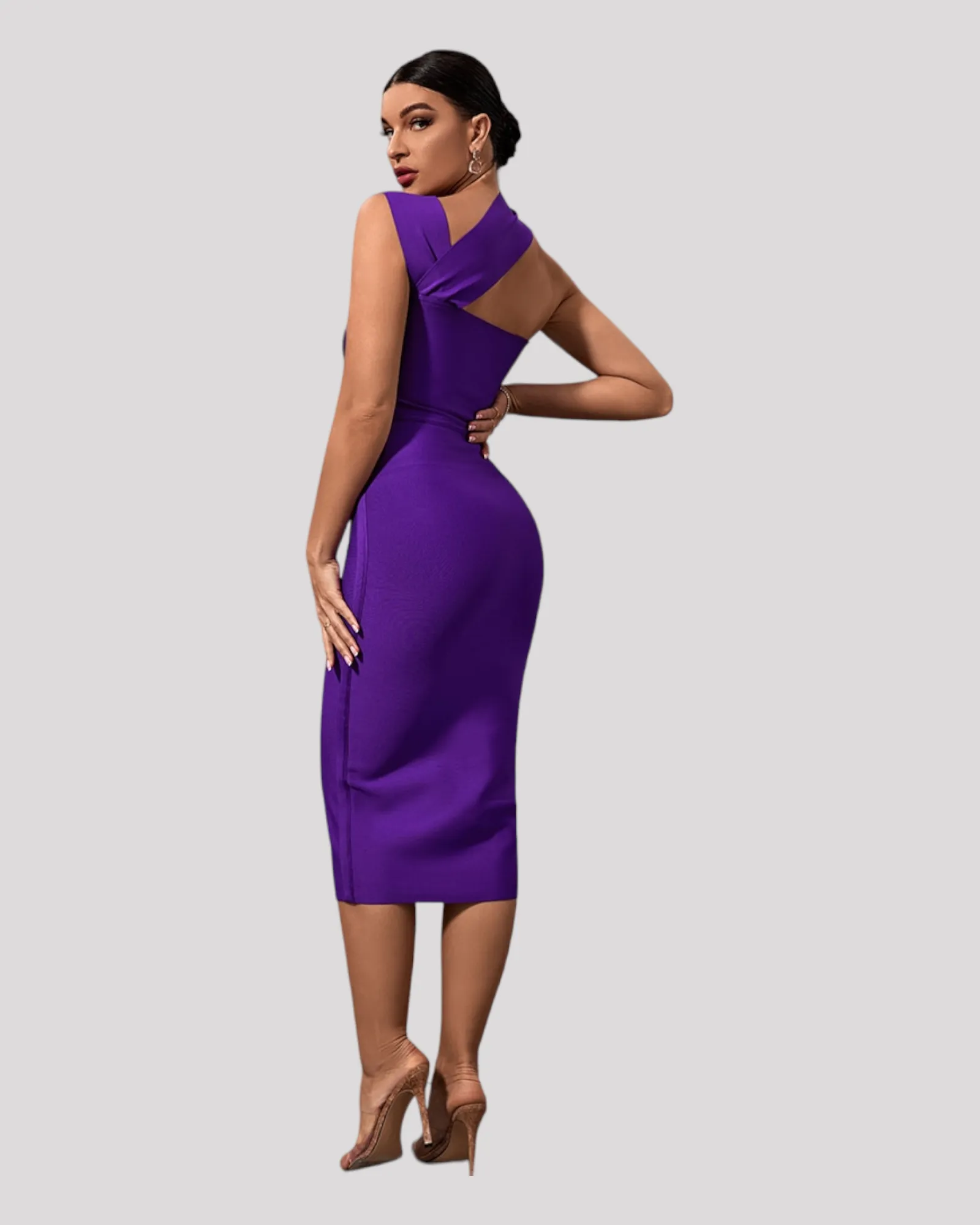 Purple Fitted Cocktail Dress with Waist Cut Out