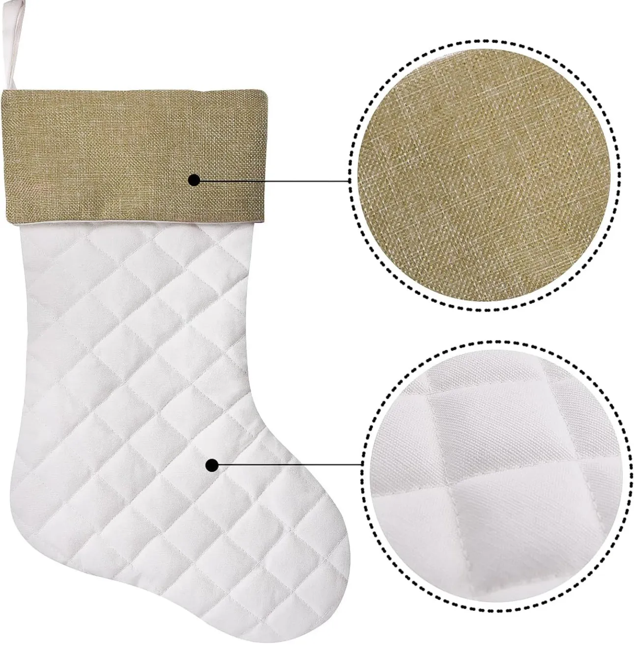 Quilted Christmas Stockings - Burlap & Cream