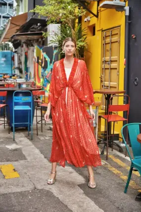 Red Bandhani Kimono Duster