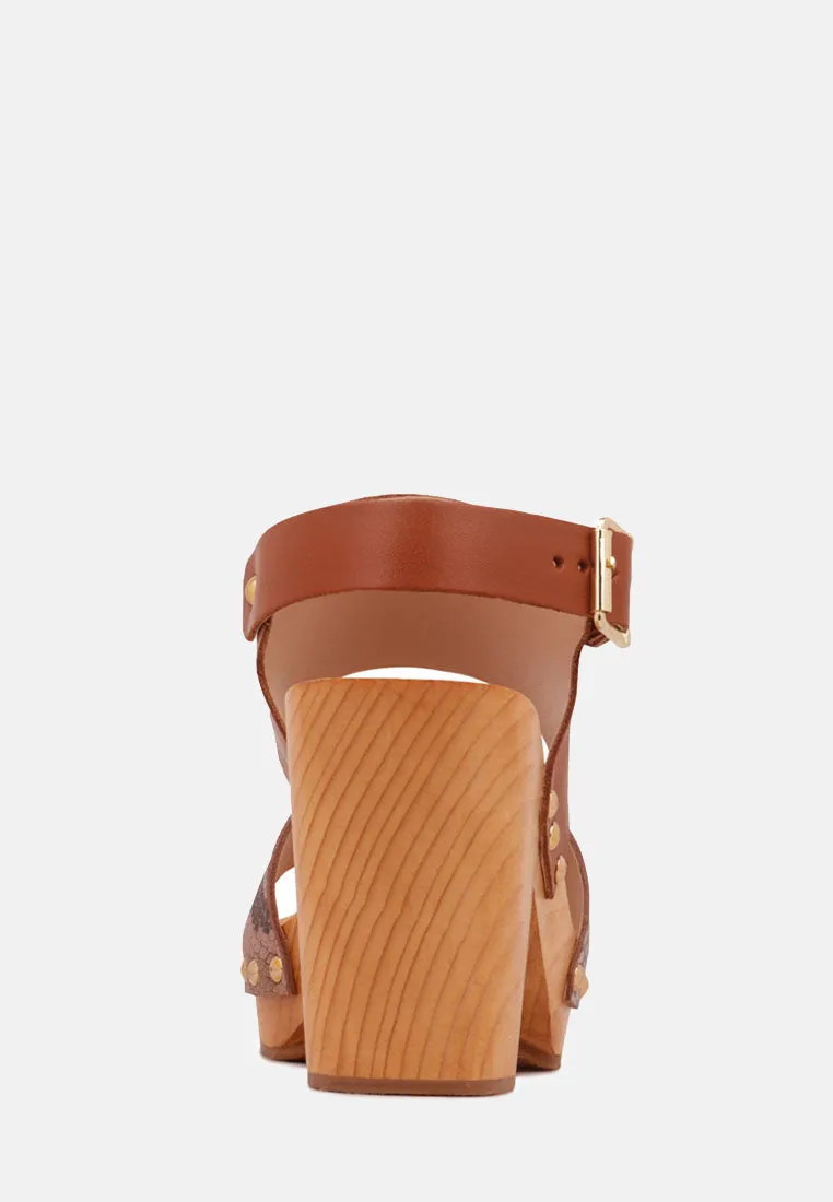 SAMARA Tan Printed Leather Strap Sandals