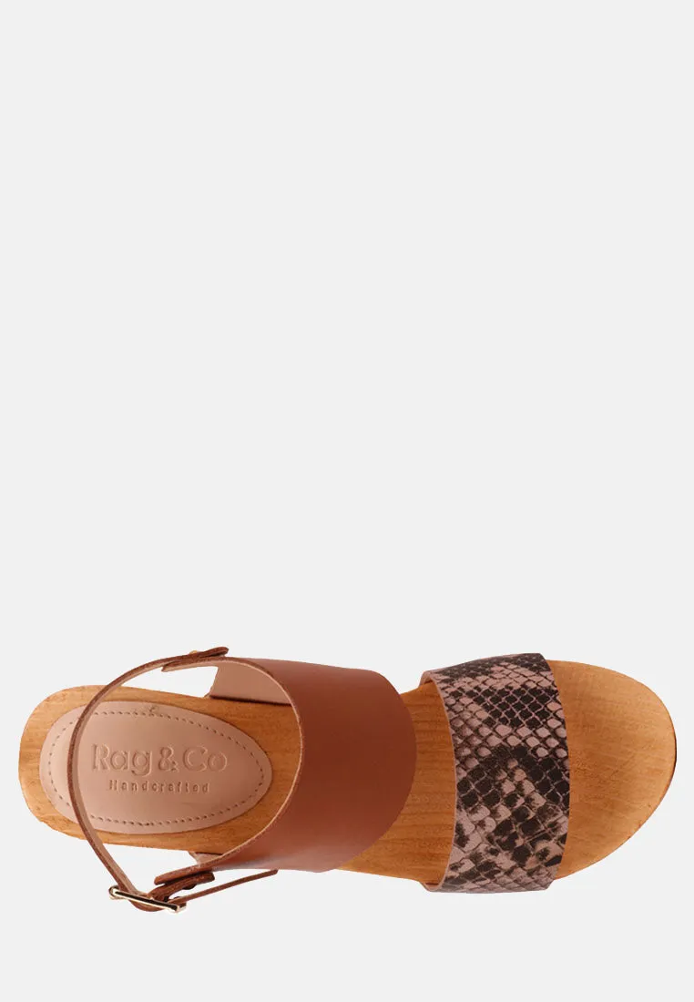 SAMARA Tan Printed Leather Strap Sandals