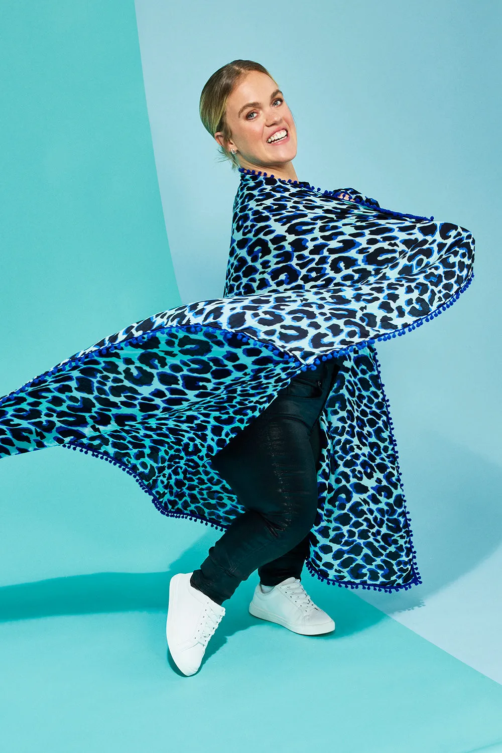 Scamp & Dude x Ellie Simmonds Turquoise with Black and Blue Shadow Leopard Charity Super Scarf