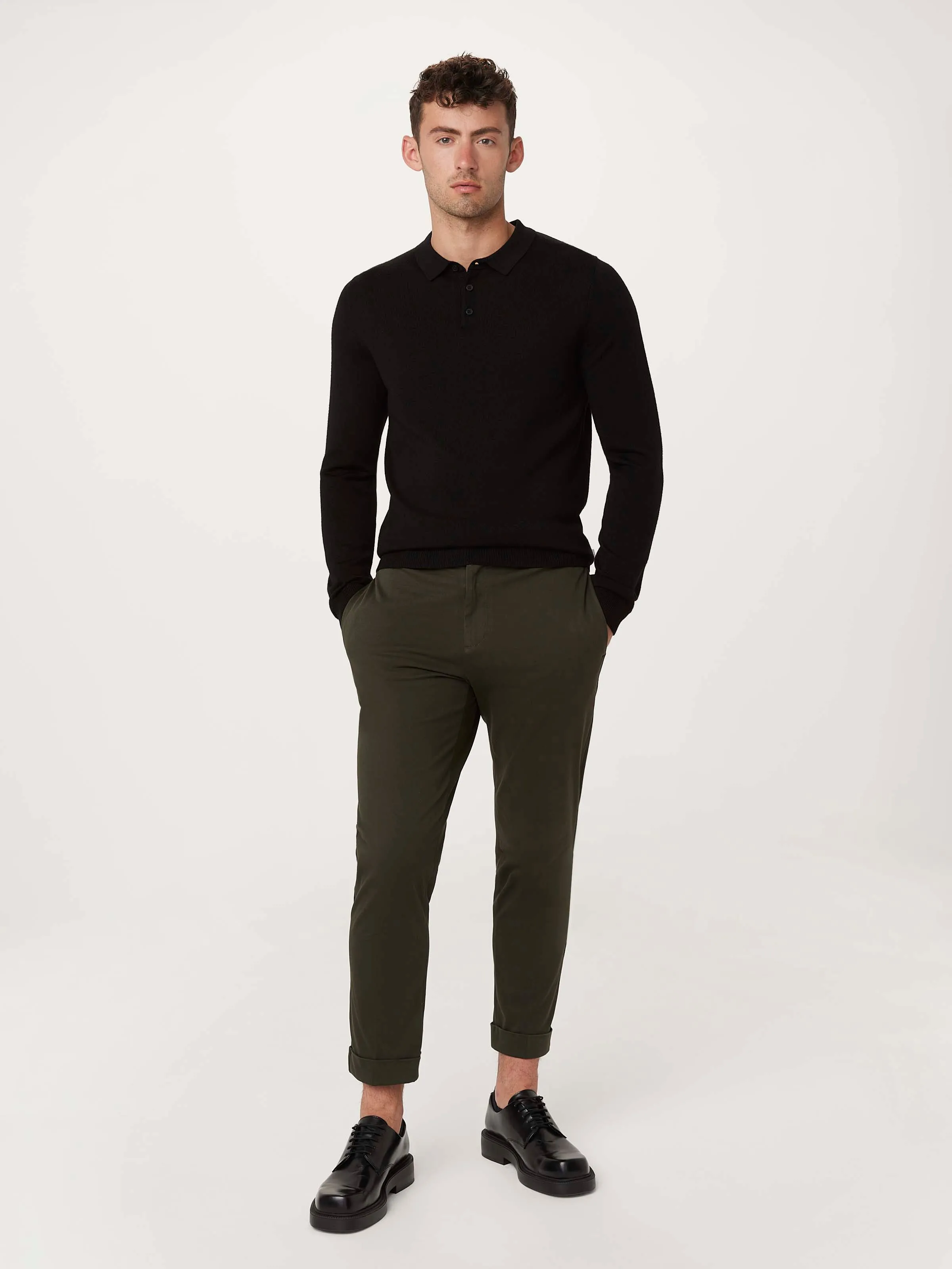 The Merino Polo Sweater in Black