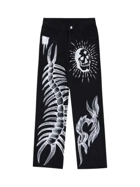 Thesupermade Skull Centipede Print Casual Pants