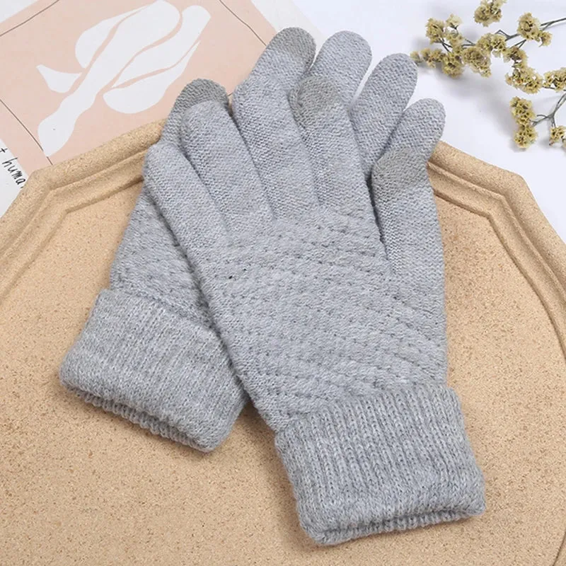 Winter Touch Screen Gloves Women Men Warm Stretch Knit Mittens Imitation Wool Full Finger Guantes Female Crochet Luvas Thicken