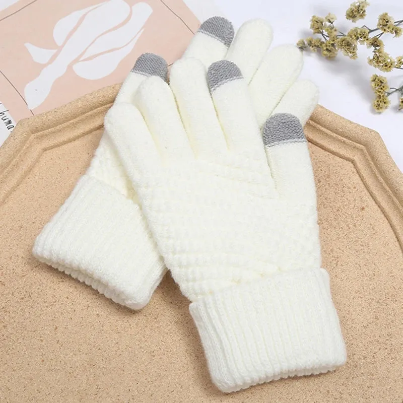 Winter Touch Screen Gloves Women Men Warm Stretch Knit Mittens Imitation Wool Full Finger Guantes Female Crochet Luvas Thicken