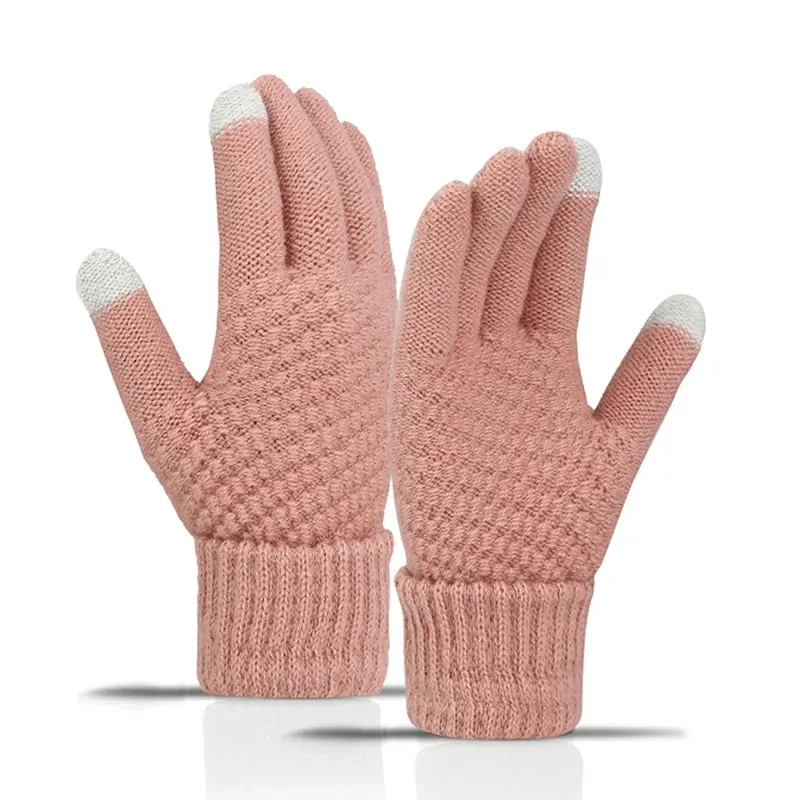 Winter Touch Screen Gloves Women Men Warm Stretch Knit Mittens Imitation Wool Full Finger Guantes Female Crochet Luvas Thicken