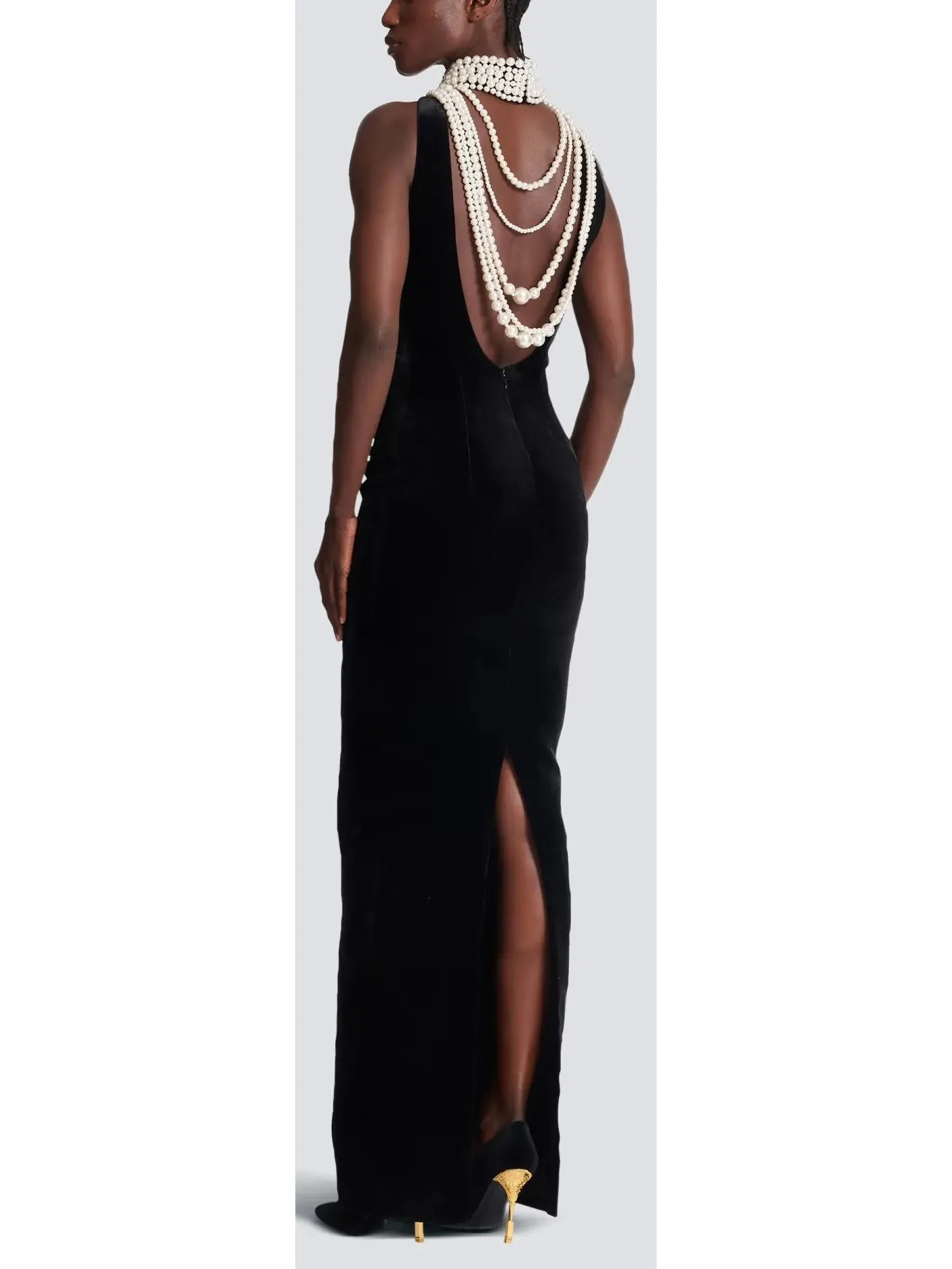 Women’s Bead-Halterneck Long Velvet Dress