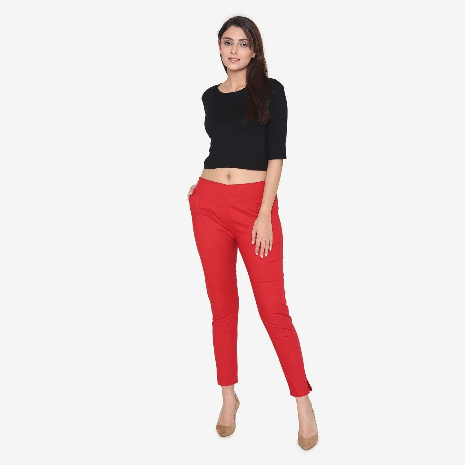 Women's Cotton Formal Trousers - True Red